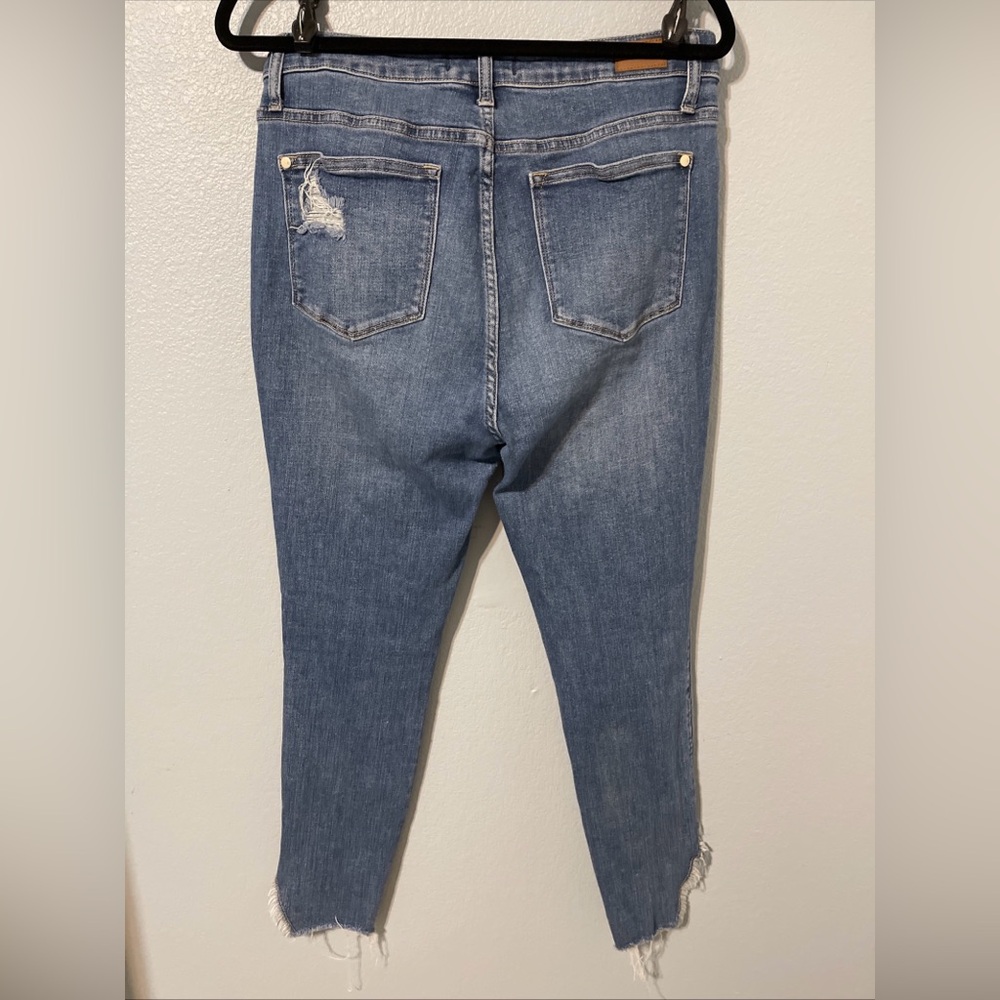 Judy Blue High Rise Skinny Jeans Raw Hem Medium Wash Stretch Streetwear 15/32 - Picture 7 of 8